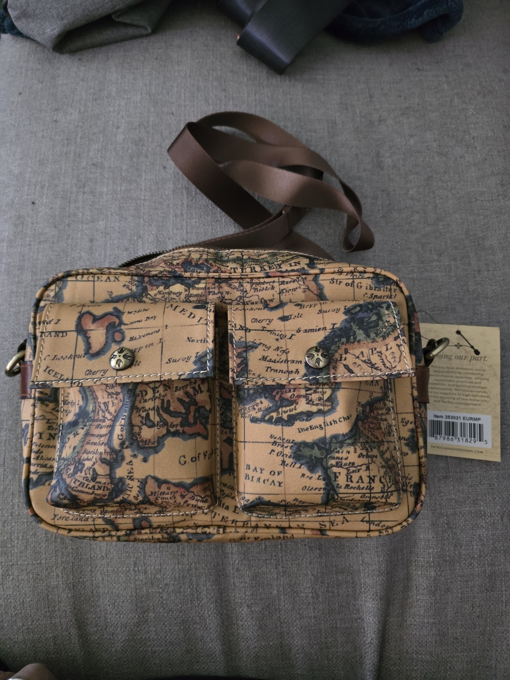 Patricia Nash Tan & Brown Vintage Map Crossbody Bag
